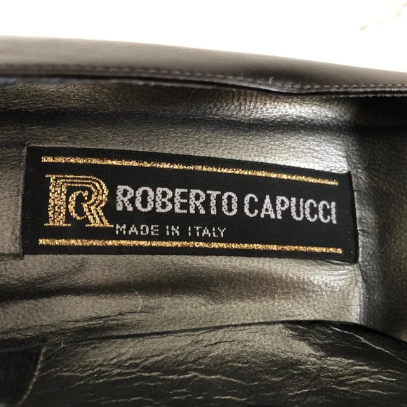 Roberto Capucci Leather + Patent Slip On High Heel Designer Shoes Brown Sz 8.5AA - Picture 8 of 10